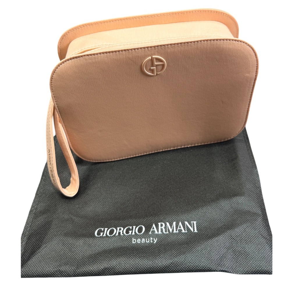 Giorgio Armani Beauty Pouch Makeup Bag Nude Premium Wristlet Travel Luxury New